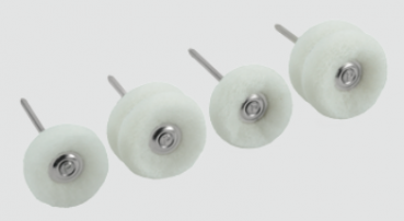 MINIATURBÜRSTEN, FLEECE FEIN (WEISS) Miniaturbürsten mit feinem weißen Fleece / Körnung  1.000 – montiert für das Handstück Ve.12St.